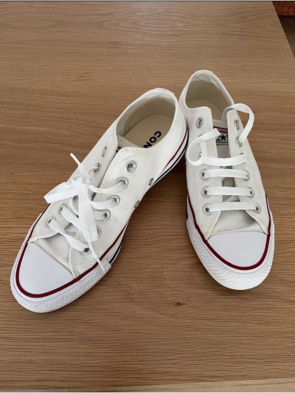Converse White Low Top Sneakers with Red and Black Trim